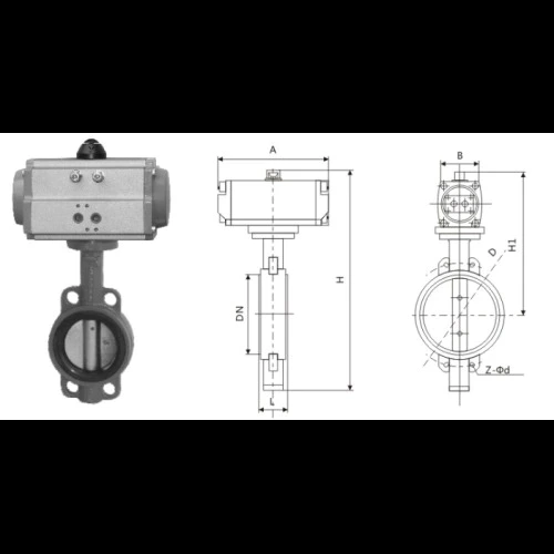 Van bướm khí nén bằng gang xám DN40-600